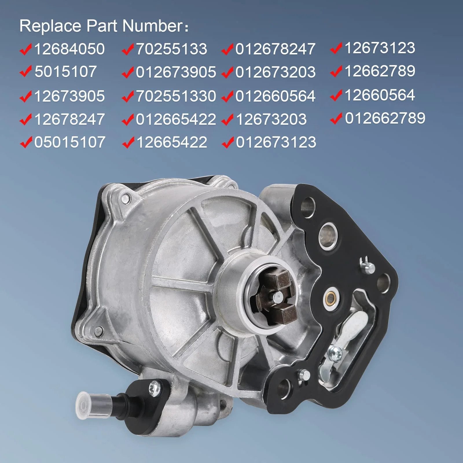 Brake Vacuum Pump With Gasket For 2016 To 2019 Chevy Cruze Malibu Spark Equinox GMC Terrain And Buick Encore 1.4L 1.5L Replaces 12684050 12662789 702551330 showing metal housing and mounting points