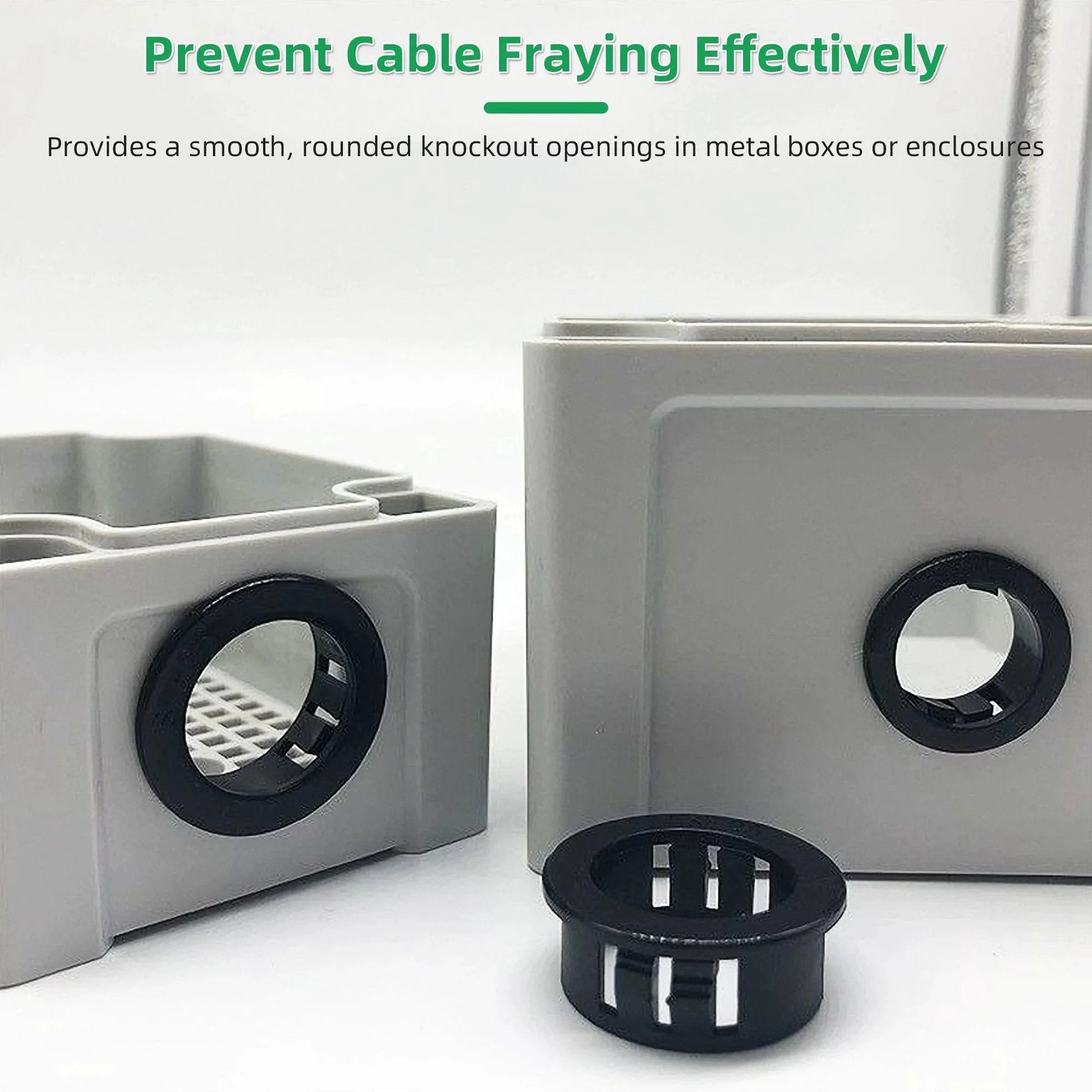 Snap-In Knockout Bushing Grommets 1/2 Inch Black Nylon Plastic Cable Hole Grommets for Wiring and Electrical Installations in use