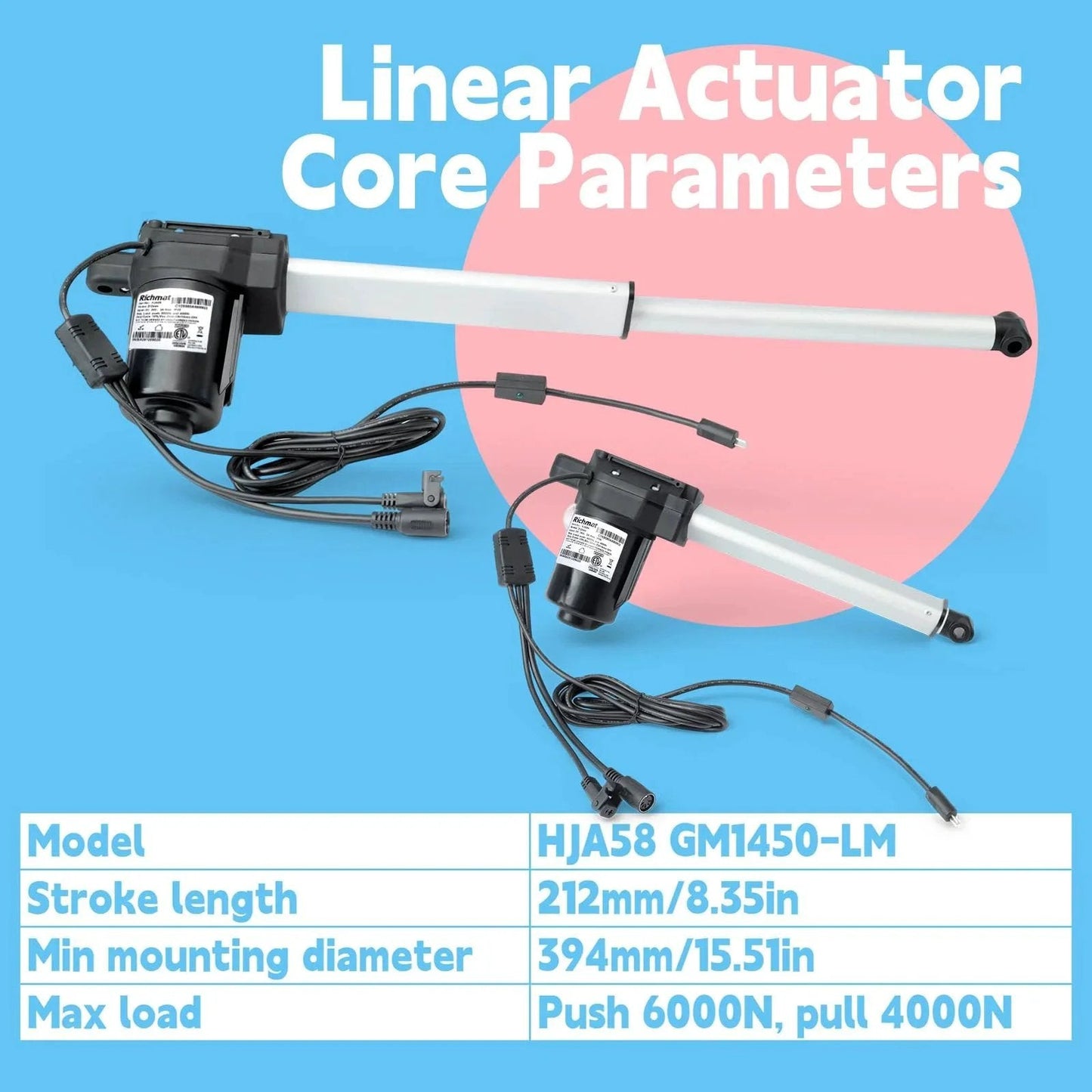 Lift Chair Actuator Replacement For Richmat HJA58 And GM1450-LM, Electric Recliner Drive Motor For UC550 And UC556 Series shown