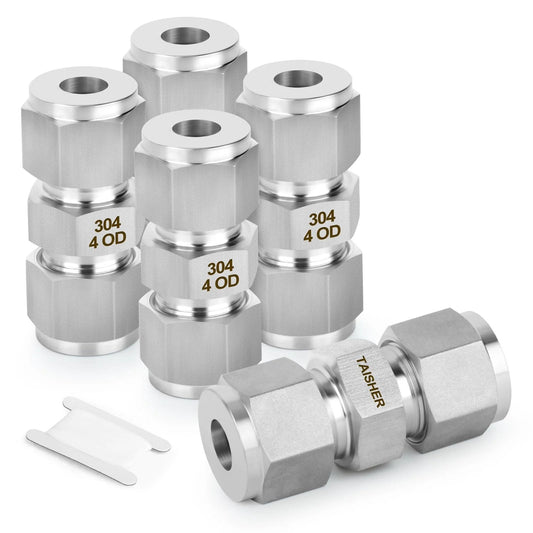 Premium 304 Stainless Steel Compression Tube Fitting Connector 5 Pack Straight Adapters 4mm Tube OD To 4mm OD Leakproof