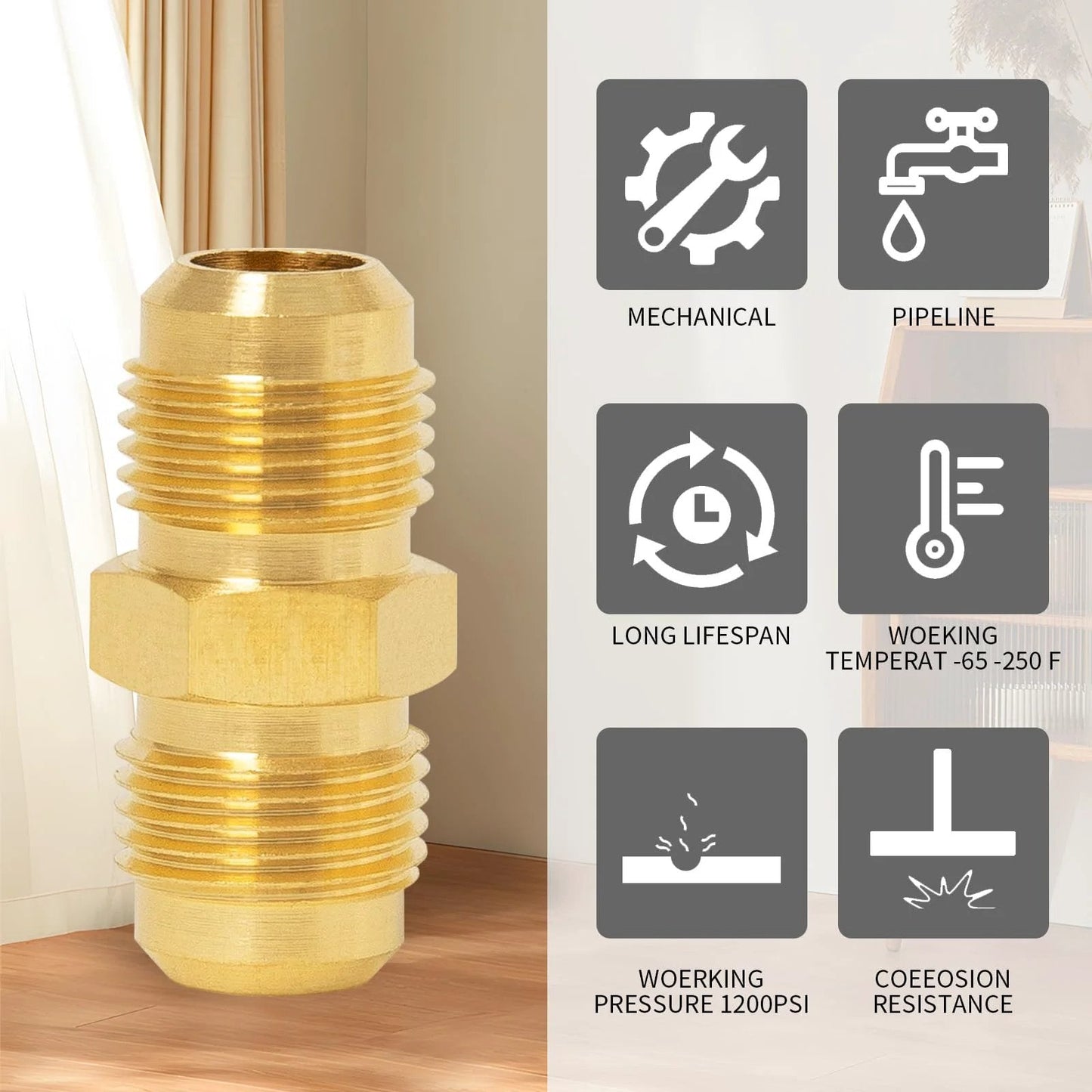Brass Flare Tube Fittings One Quarter Inch Male Flare to One Quarter Inch Male Flare Union Gas Adapter Pipe Connector Six Pack