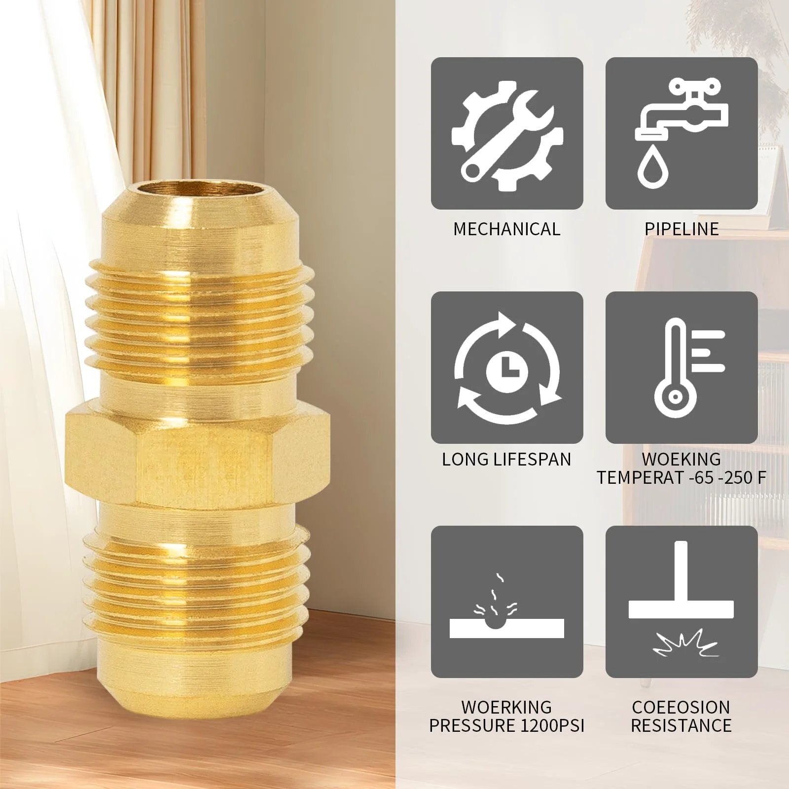 Brass Flare Tube Fittings One Quarter Inch Male Flare to One Quarter Inch Male Flare Union Gas Adapter Pipe Connector Six Pack