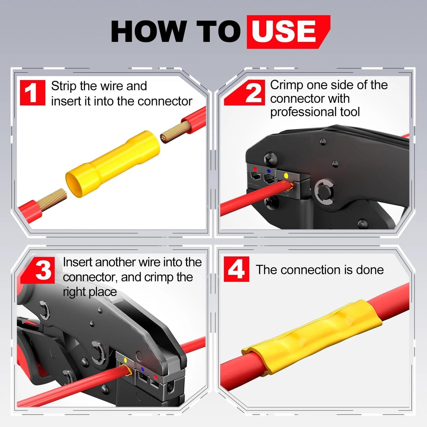 UL Listed 200 Piece Wire Butt Splice Connectors Kit For 22 To 10 AWG Electrical Crimp Terminals installation guide