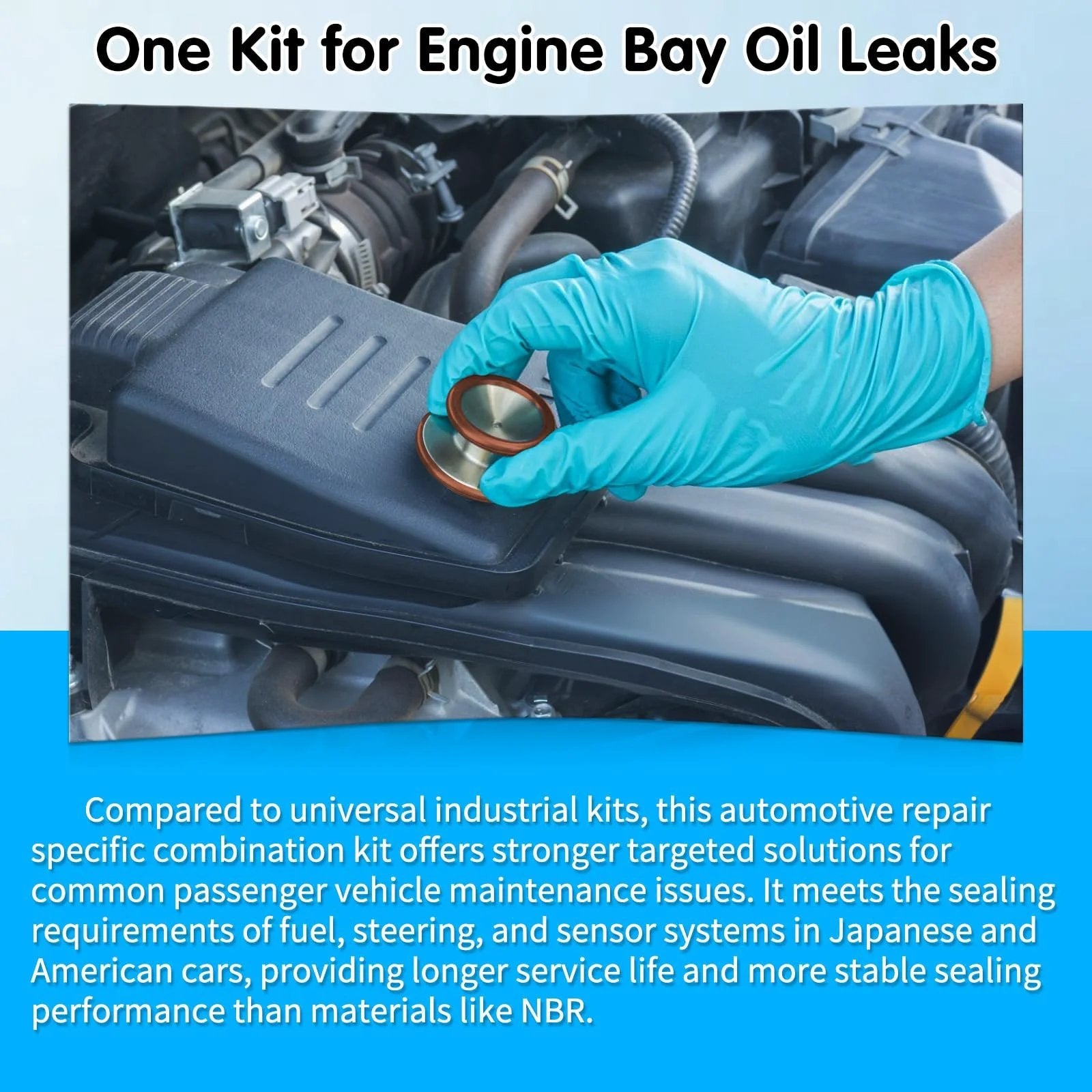 Person using Viton O Ring Kit 300 Pcs FKM 22 Sizes SAE AS568 Auto Fluid System O Rings Set for engine oil leak repair