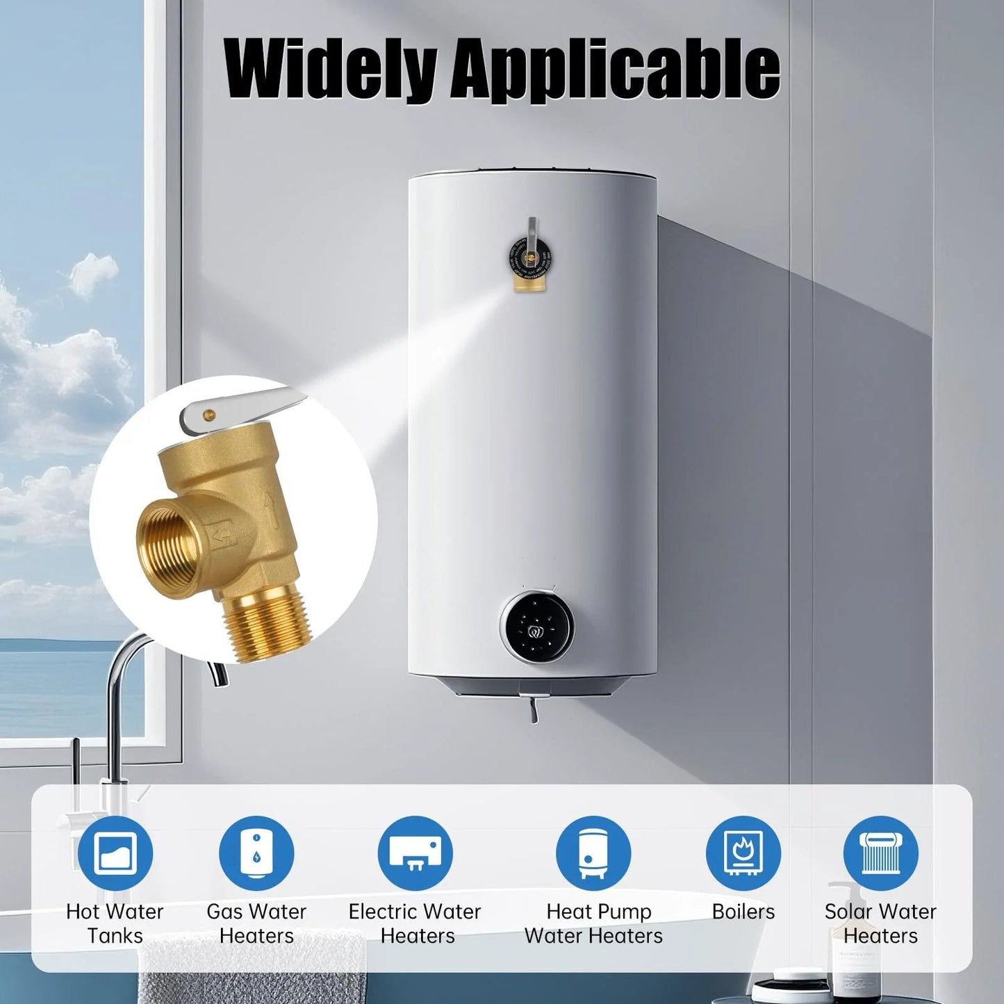 All Brass 3/4 Inch NPT Temperature and Pressure Relief Valve With Extension Probe and Lever for water heaters