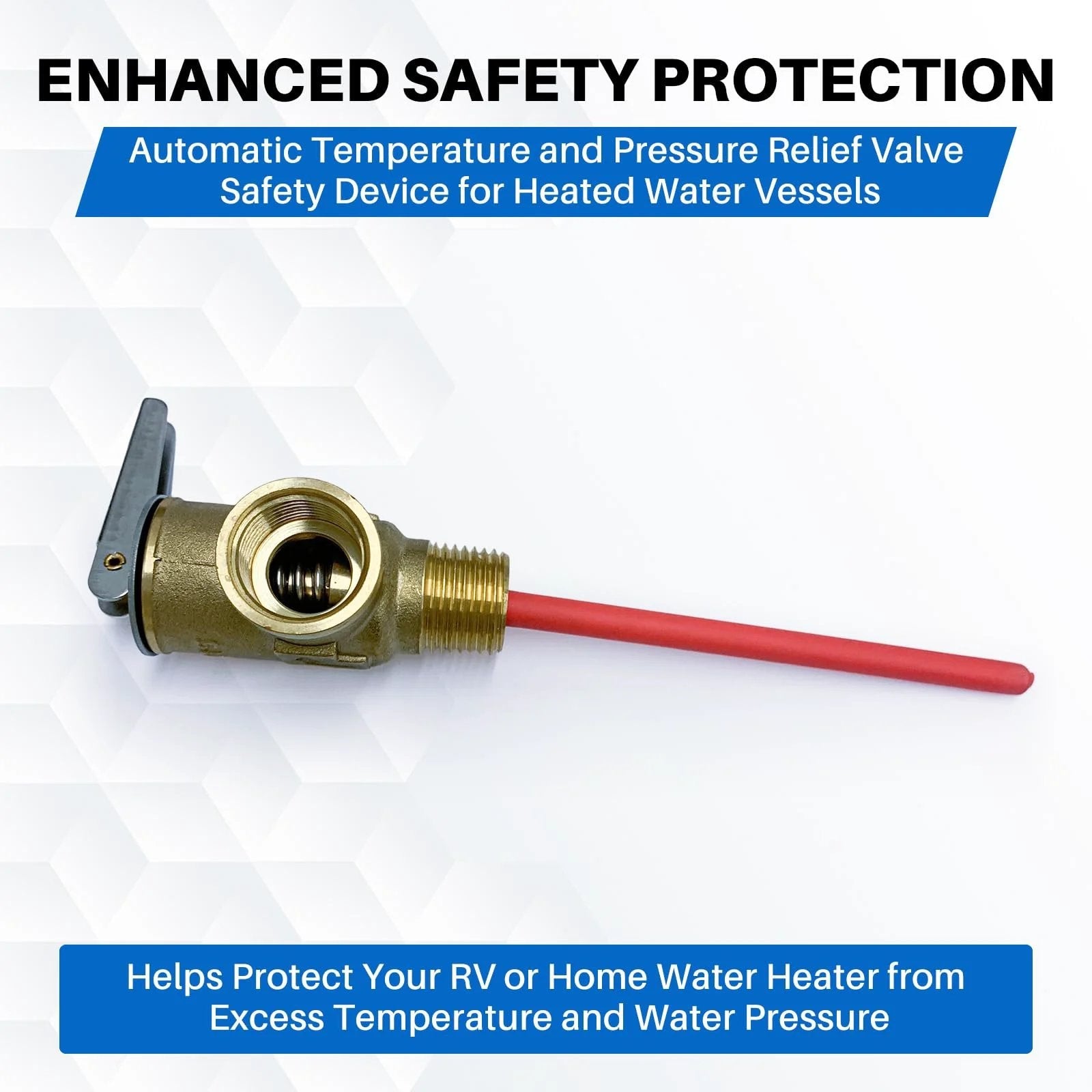 Beefed Up Heavy Duty One Half Inch NPT Temperature And Pressure Relief Valve For RV Water Heaters, 210 Degrees Fahrenheit, 150 PSI