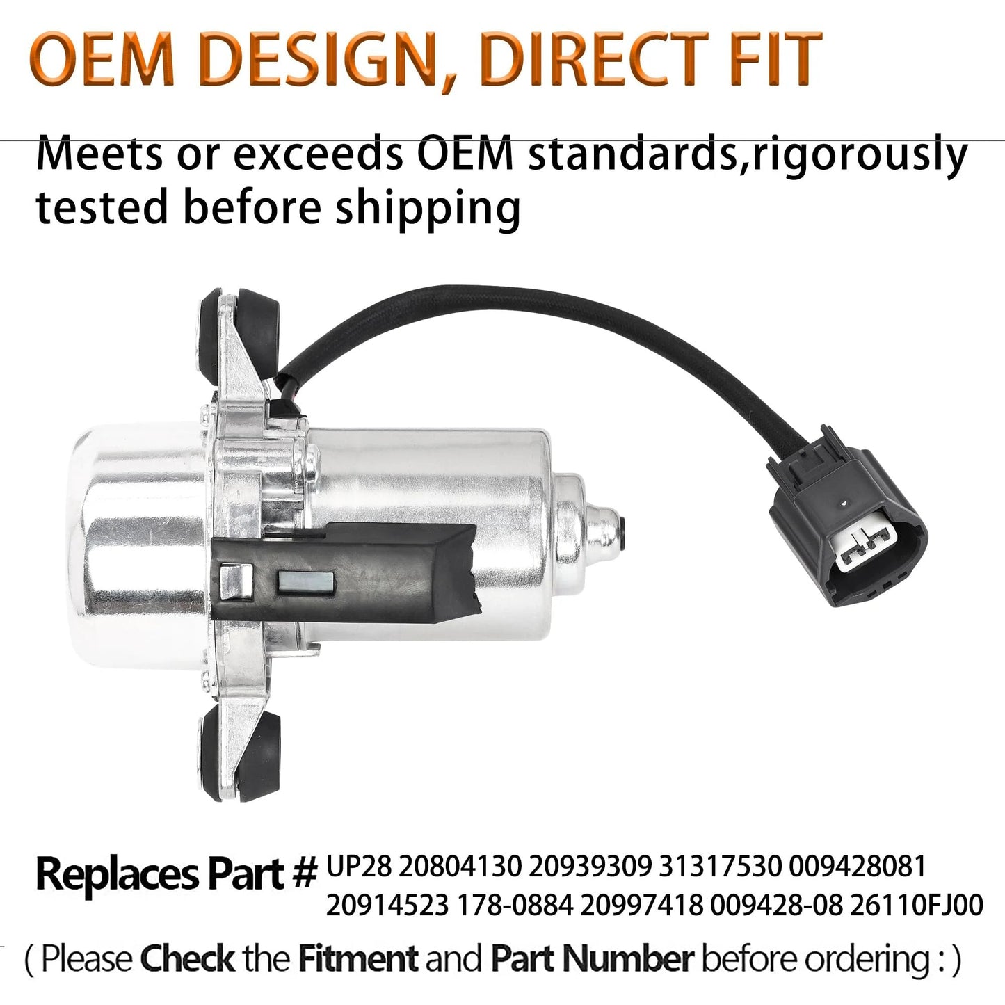 Front view of Brake Booster Vacuum Pump For GM Cars And SUVs Replaces 20804130 20939309 31317530 UP28 Compatible With Cadillac CTS STS Camaro Caprice HHR Solstice Sky Buick Regal Allure Chevrolet Malibu Volvo C30 showing unit and connector.