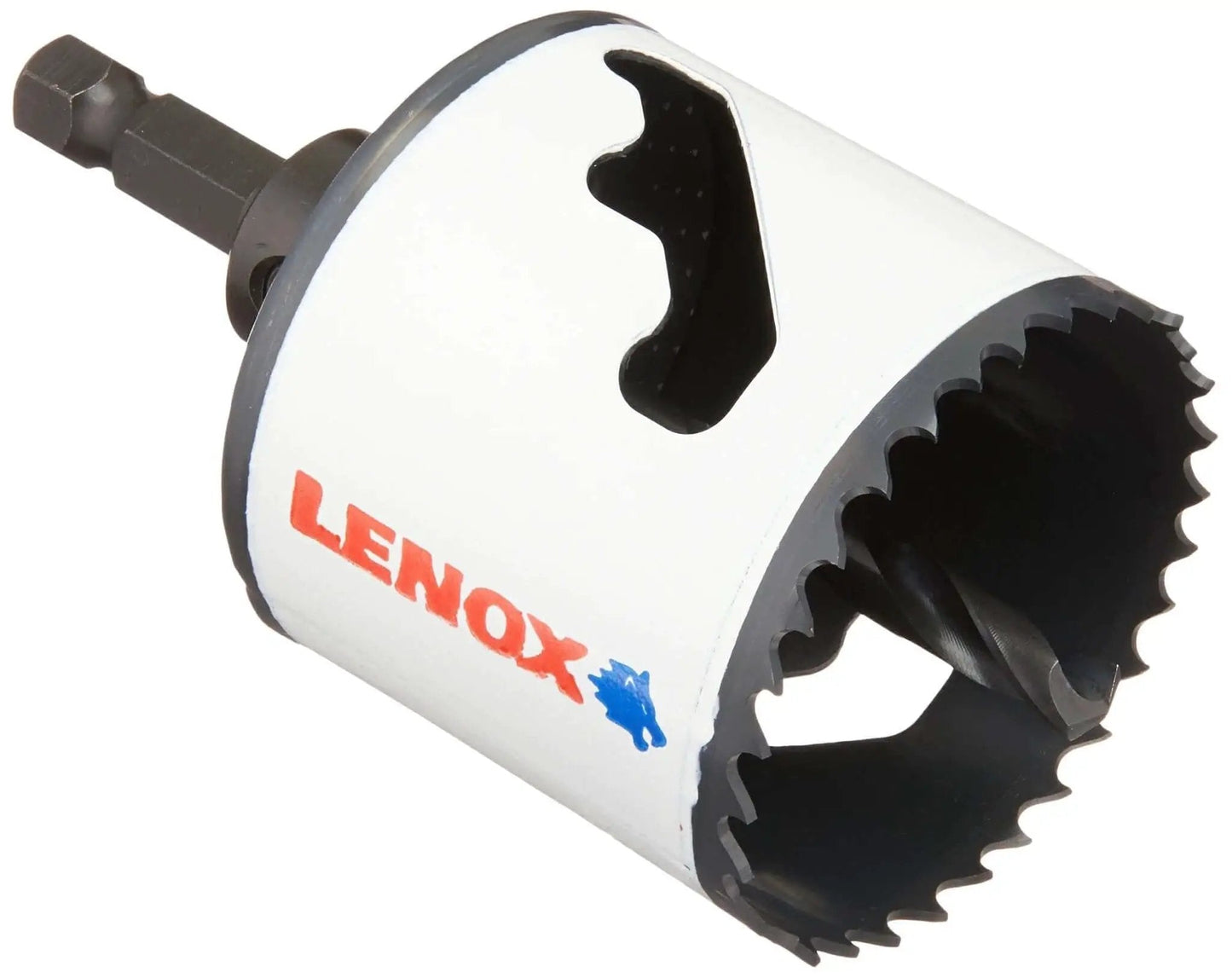 Built Tough Bi Metal Hole Saw With Speed Slot For Metal 2-1/8 Inch Arbored 50 Percent Longer Life by LENOX, front view