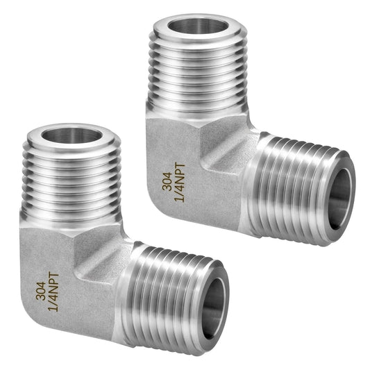 Pair of 304 Stainless Steel 90 Degree Street Elbows, One Quarter Inch NPT Male To One Quarter Inch NPT Male Pipe Fitting 2 Pack Forged