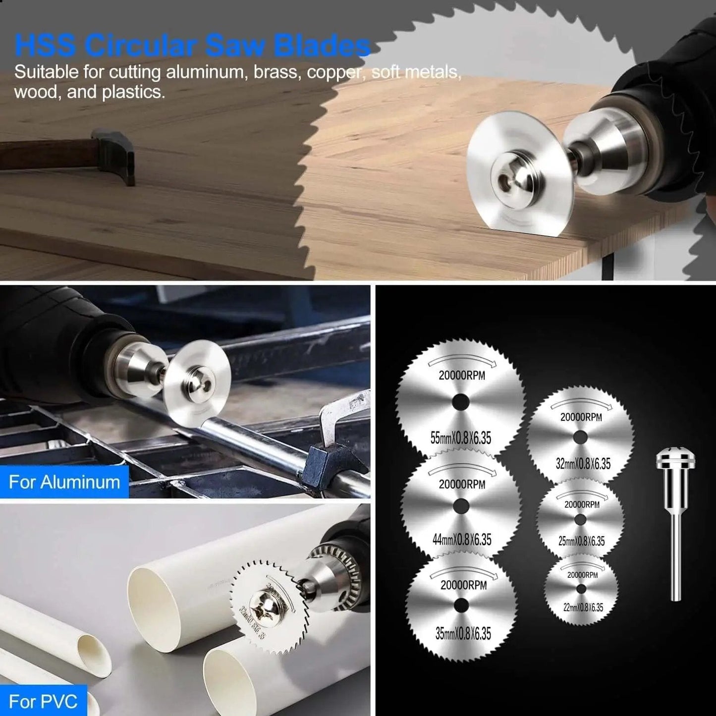 All In One 44 Piece Cutting Wheel Kit For Dremel Rotary Tools From Auxiren with HSS blades cutting wood, metal, PVC.