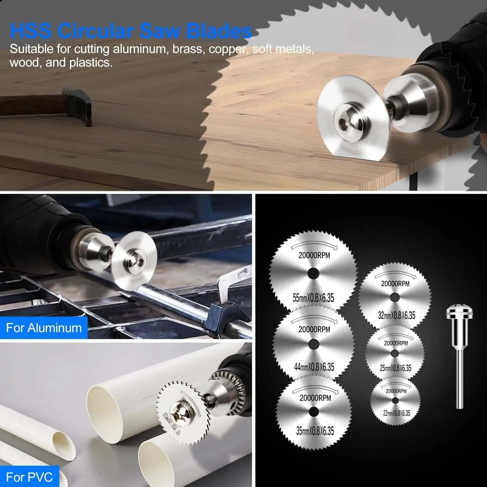 All In One 44 Piece Cutting Wheel Kit For Dremel Rotary Tools From Auxiren with HSS blades cutting wood, metal, PVC.