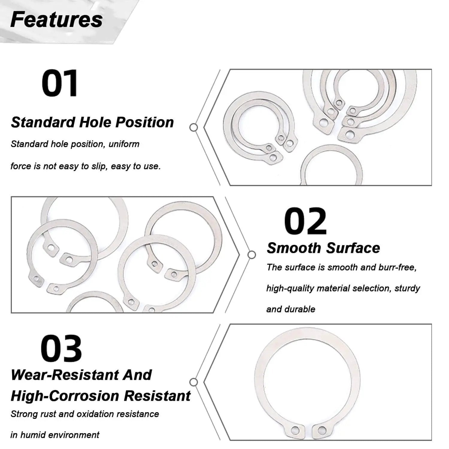 Image of the 50 Pcs 304 Stainless Steel External Circlips C Clip Snap Rings Set For Bearings And Electrical Appliances In 11 12 13 14 Mm Rust Resistant
