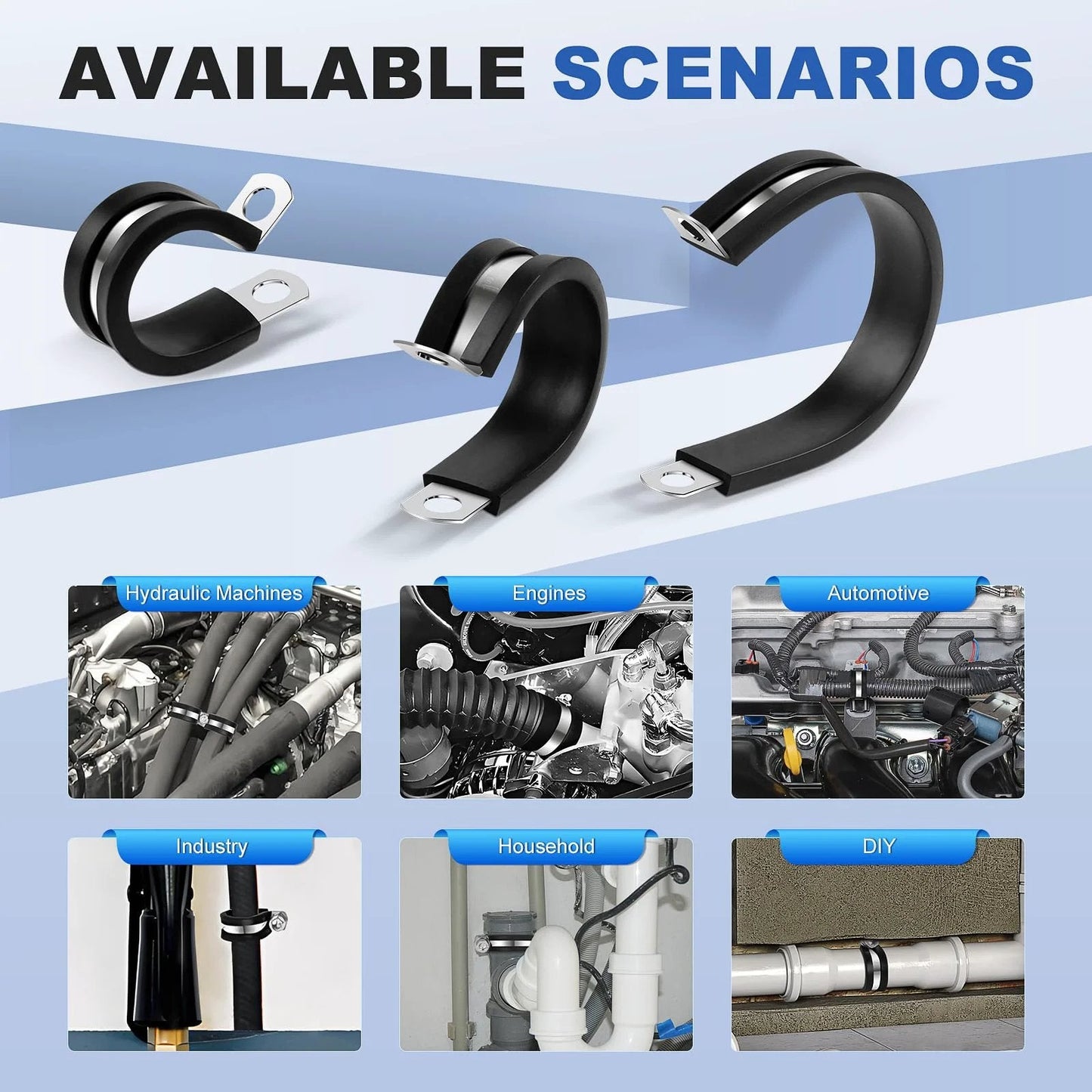 Heavy Duty Stainless Steel Cable Clamps One Half Inch Pack Of 20 With Rubber Coated Cushioned Insulated Clips for various uses