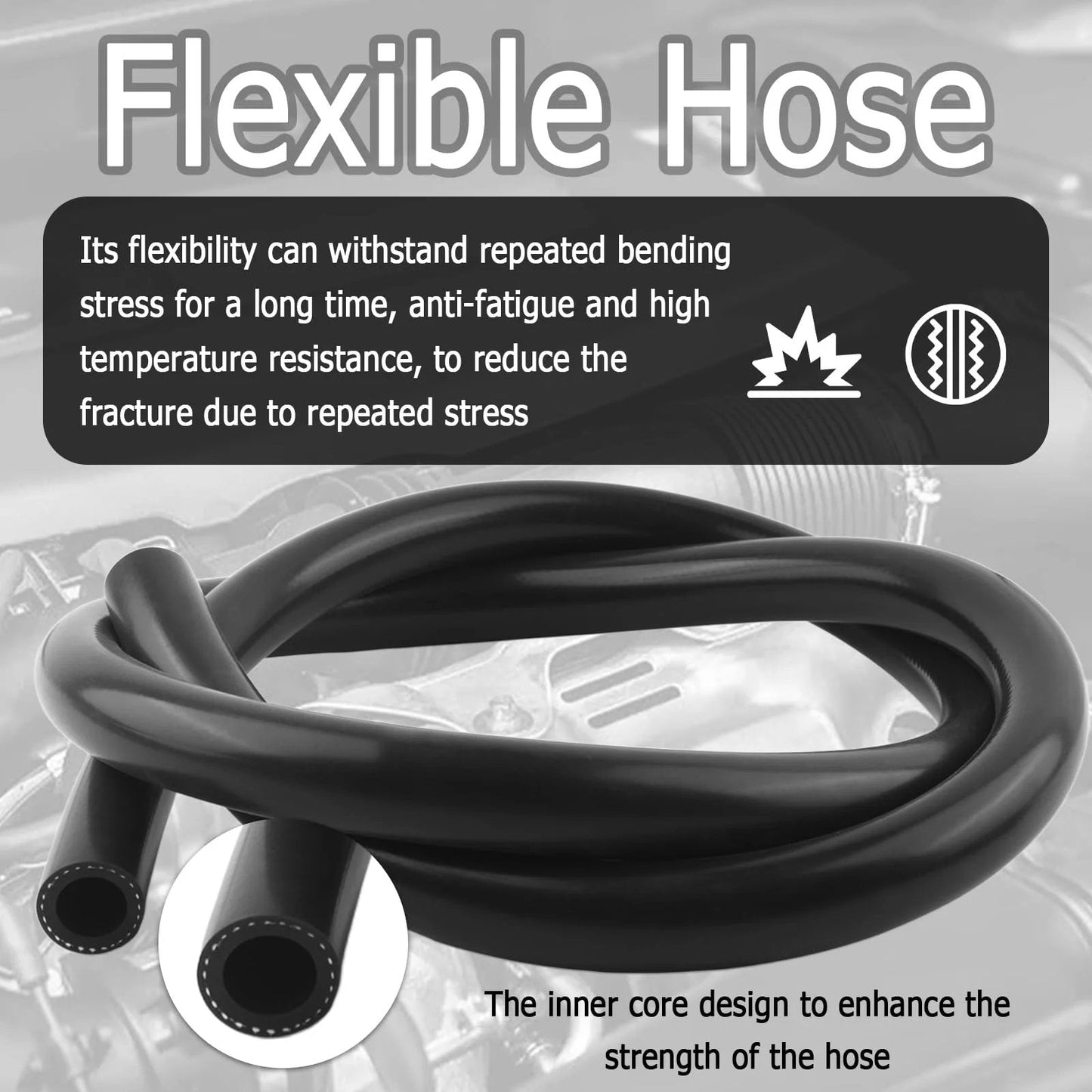 Five Eighth Inch Silicone Heater Hose Kit With Ten Clamps, black 5 ft hose for water air and engine coolant transfer, 250 PSI