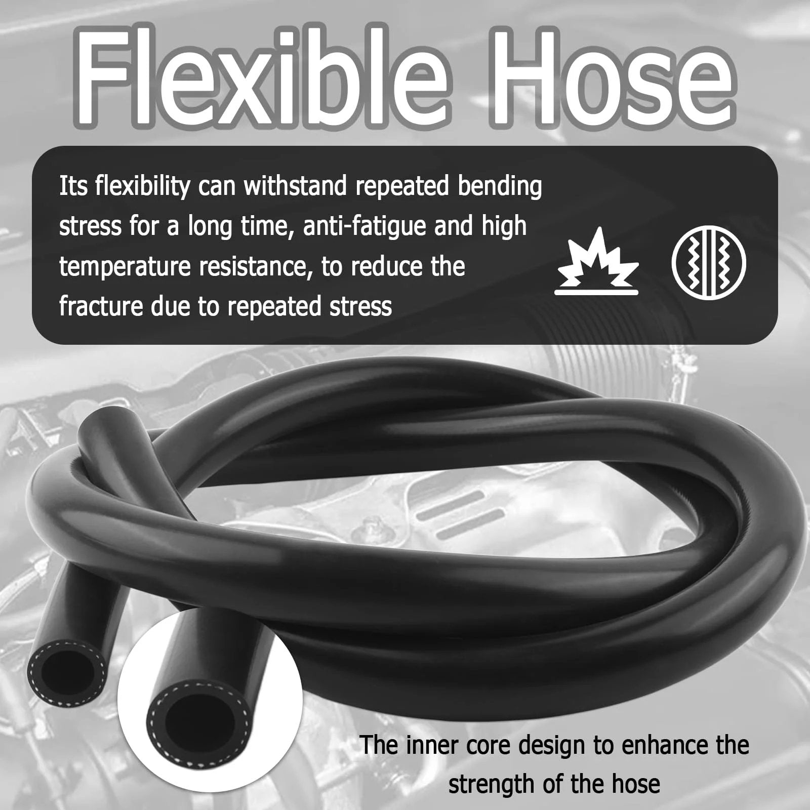 Five Eighth Inch Silicone Heater Hose Kit With Ten Clamps, black 5 ft hose for water air and engine coolant transfer, 250 PSI