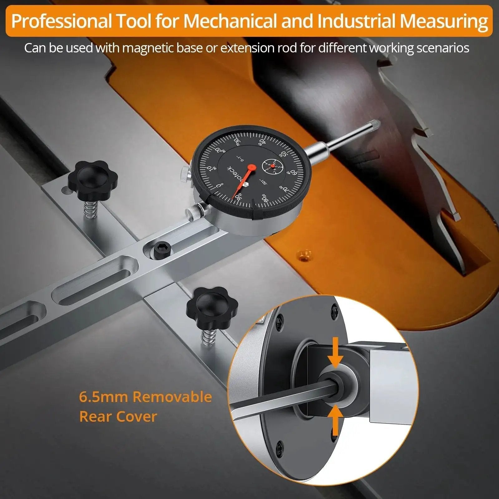 Dial Indicator Gauge 0 To 1 Inch, With 0.001 Inch Resolution, Pro Grade Full Metal Construction installed on table saw