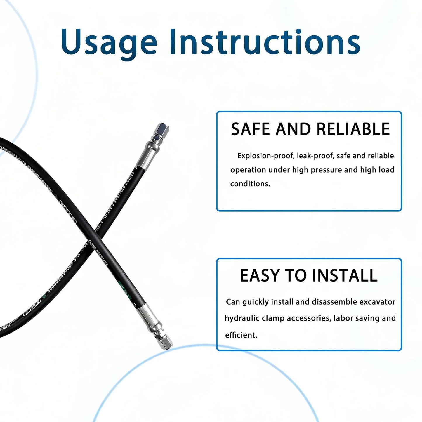 Image of Built Tough Heavy Duty Hydraulic Hose Swivel Assembly For Three Quarter Inch Hose With Female JIC X Female JIC, 24 Inch Long, 3118 PSI, Oil And Weather Resistant Black Hose By Heroson showing usage instructions.