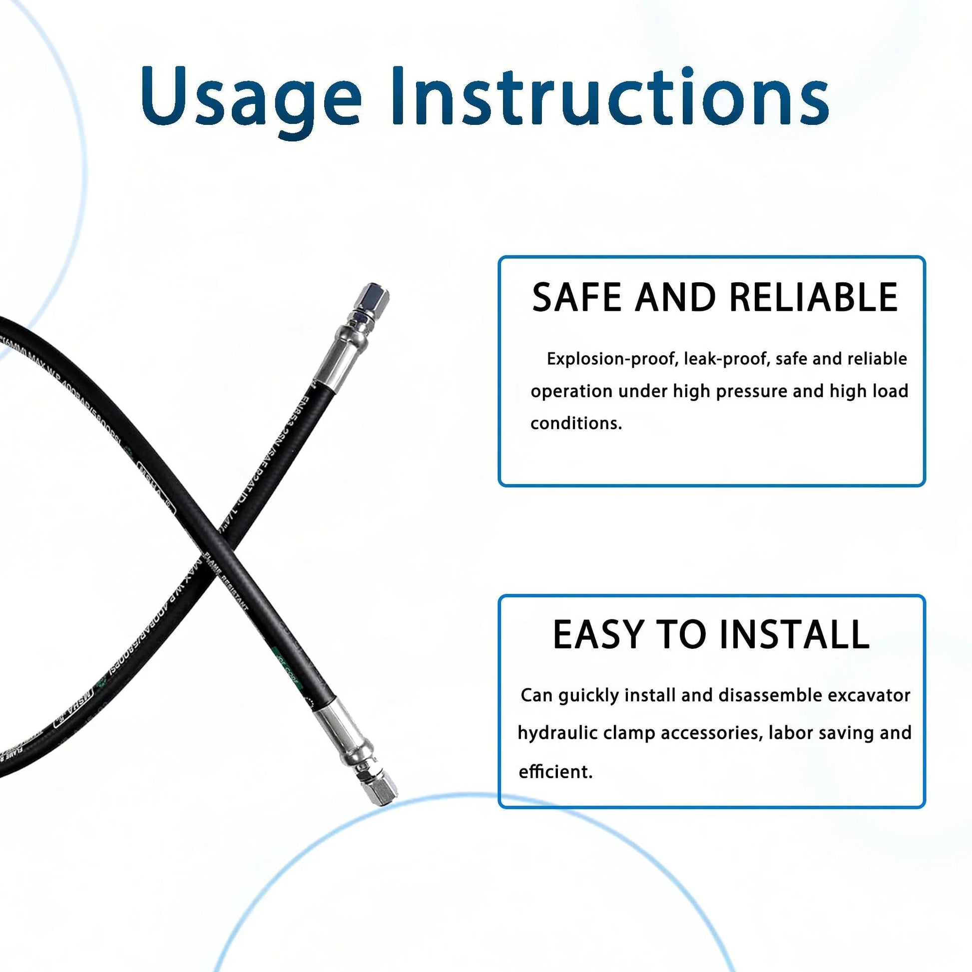 Image of Built Tough Heavy Duty Hydraulic Hose Swivel Assembly For Three Quarter Inch Hose With Female JIC X Female JIC, 24 Inch Long, 3118 PSI, Oil And Weather Resistant Black Hose By Heroson showing usage instructions.