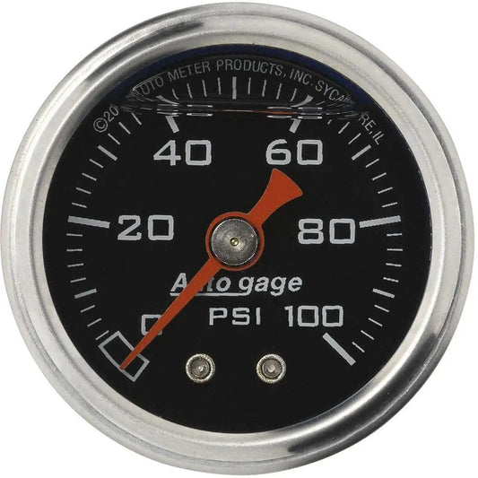 Autogage Fuel Pressure Gauge 2174 for car dash, black face, liquid dampened movement for smooth pointer, harsh environment use