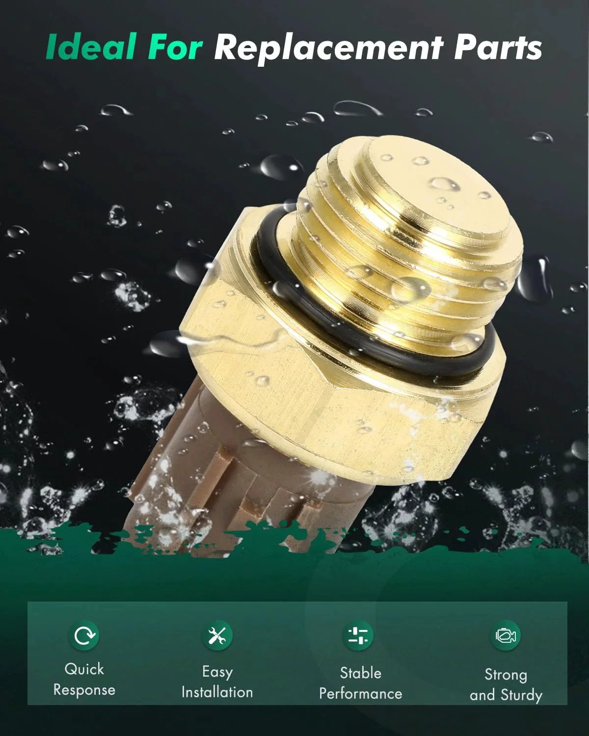 Water Temperature Sensor 37760 P00 004 For Acura Integra RSX MDX TL CL Civic CR V Honda Civic Del Sol 1992 Through 2005 Drop In Replacement From SCITOO Coolant Temperature Switch close-up with brass threads and connector.