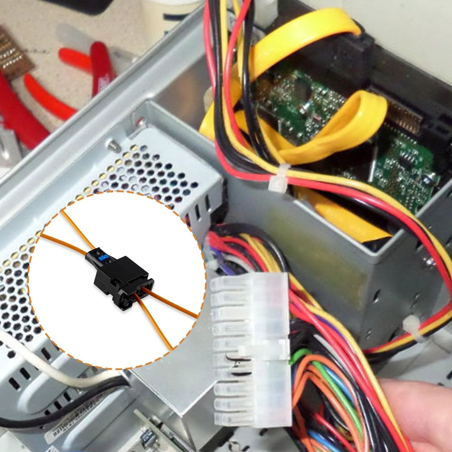 Fiber Optic MOST Loop Bypass Adapter Set 2 Piece For Benz, Audi, Mercedes, BMW, VW, Porsche with connectors in a system