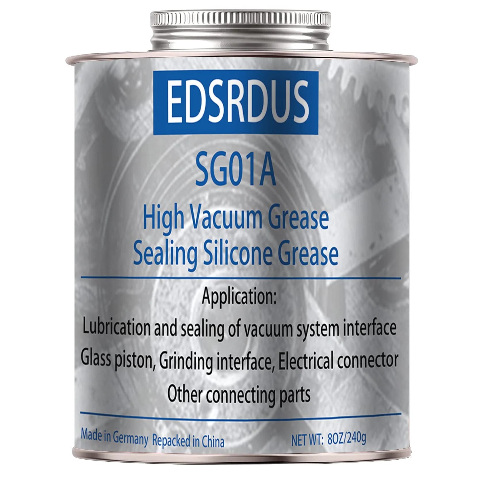 High Vacuum Silicone Sealing Grease SG01A 8 Oz Pack for dielectric waterproof performance, shown in metal can packaging.