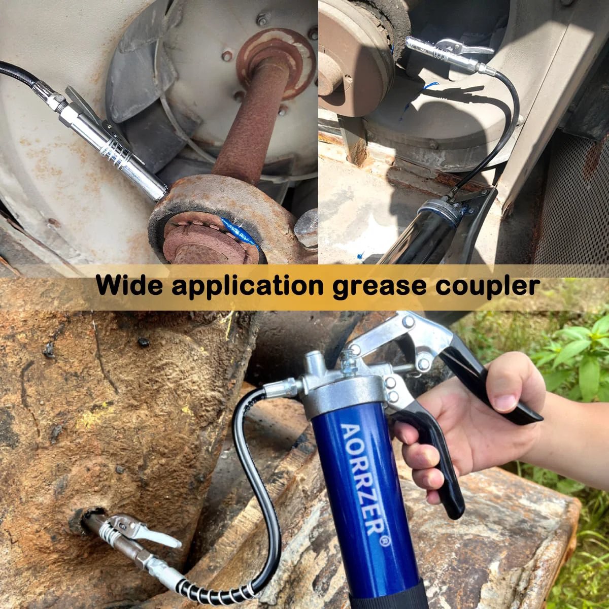 Heavy Duty Grease Gun Coupler With 12 Inch Spring Flex Hose And 12000 PSI Quick Release Upgraded 6 Jaw Locking Design Tight Seal