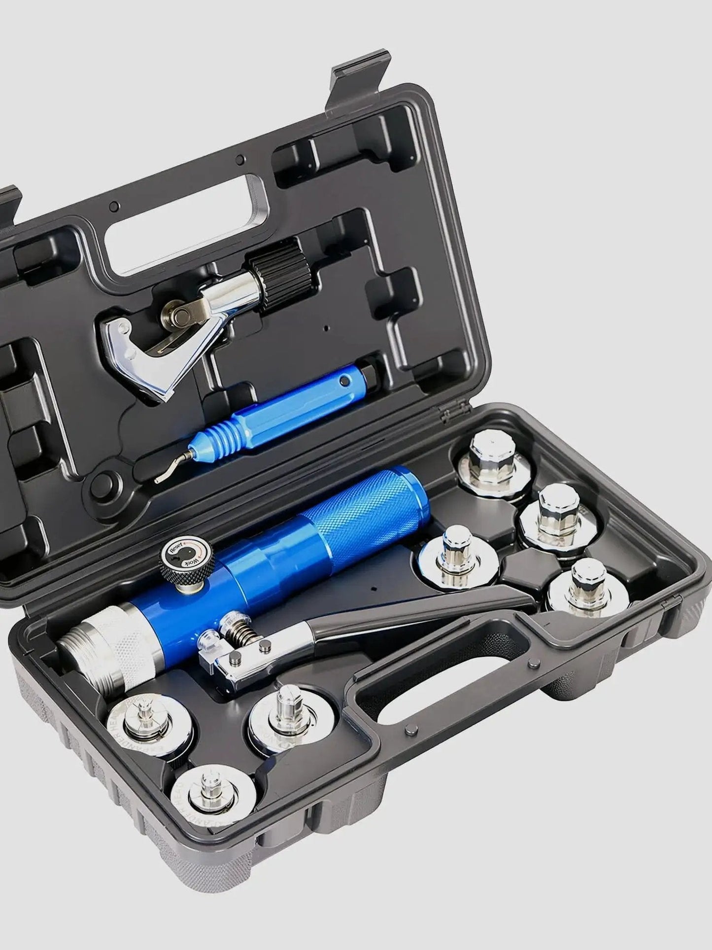 Hydraulic Tube Expander Kit For Copper Pipes 3/8 To 1-1/8 Inches With 7 Expander Heads Built In Tube Cutter And Deburring Tool