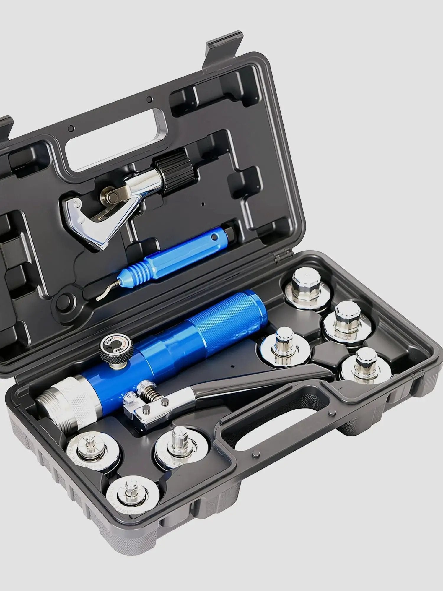 Hydraulic Tube Expander Kit For Copper Pipes 3/8 To 1-1/8 Inches With 7 Expander Heads Built In Tube Cutter And Deburring Tool