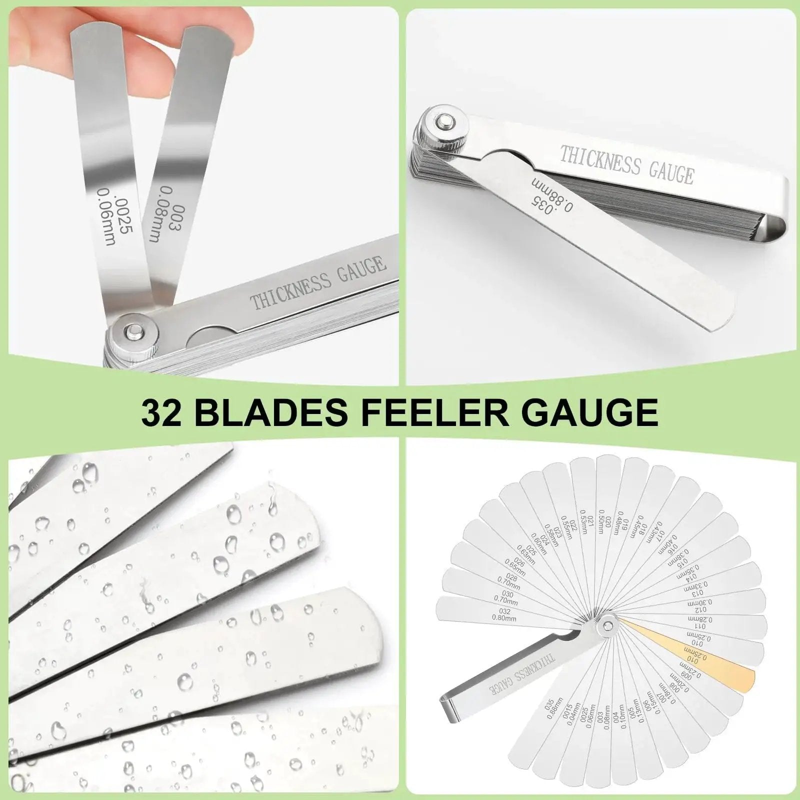 Stainless Steel Feeler Gauge Set With 32 Blades For Precise Valve And Spark Plug Gap Adjustment, Dual Metric And Imperial Readings, 0.04-0.88 mm