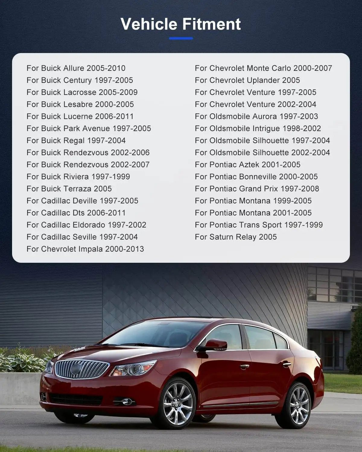 Buick Lacrosse in front of vehicle fitment chart for Front Wheel Hub And Bearing Assembly 513179 Direct Fit OE Quality