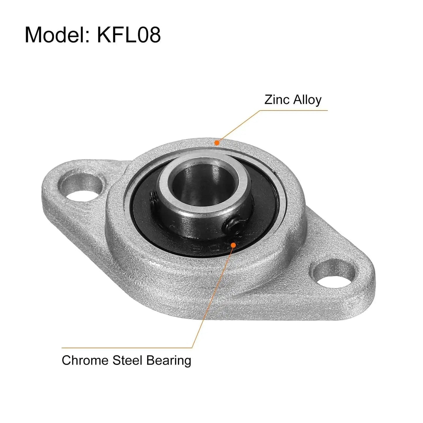 4 Pack KFL08 Pillow Block Bearings 8mm Bore Zinc Alloy Flange Mounted Bearing Housing P6 ABEC3 Rust Resistant, front view.