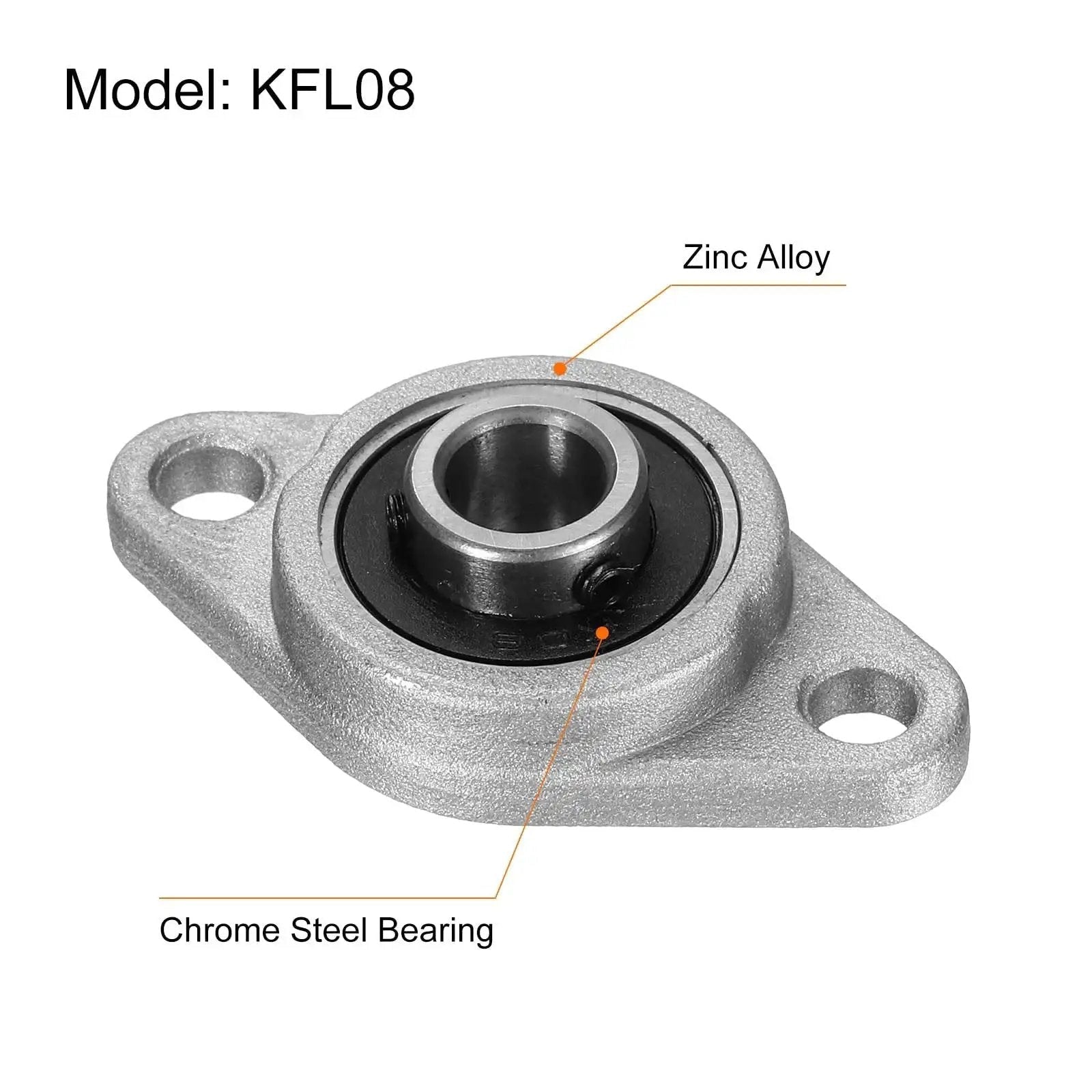 4 Pack KFL08 Pillow Block Bearings 8mm Bore Zinc Alloy Flange Mounted Bearing Housing P6 ABEC3 Rust Resistant, front view.