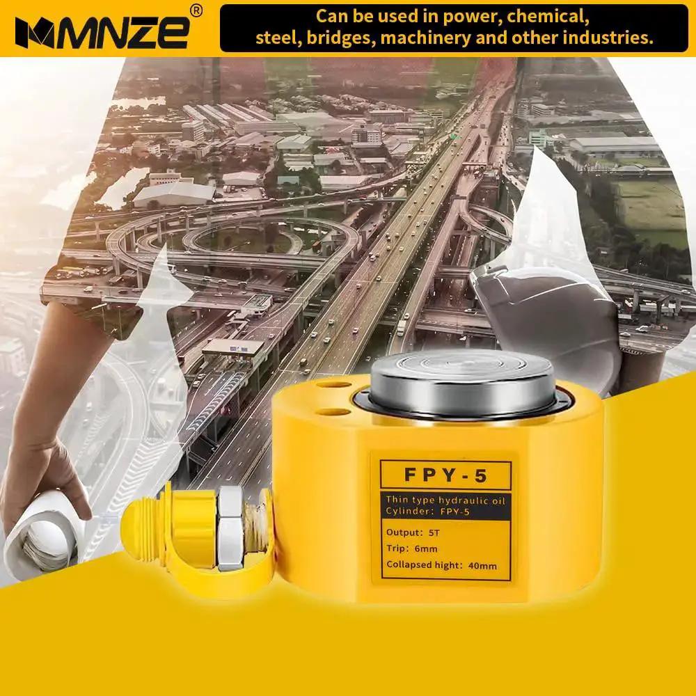 5 Ton Hydraulic Cylinder Jack 6mm Stroke Portable Porta Power Single Acting in yellow, with cityscape background.