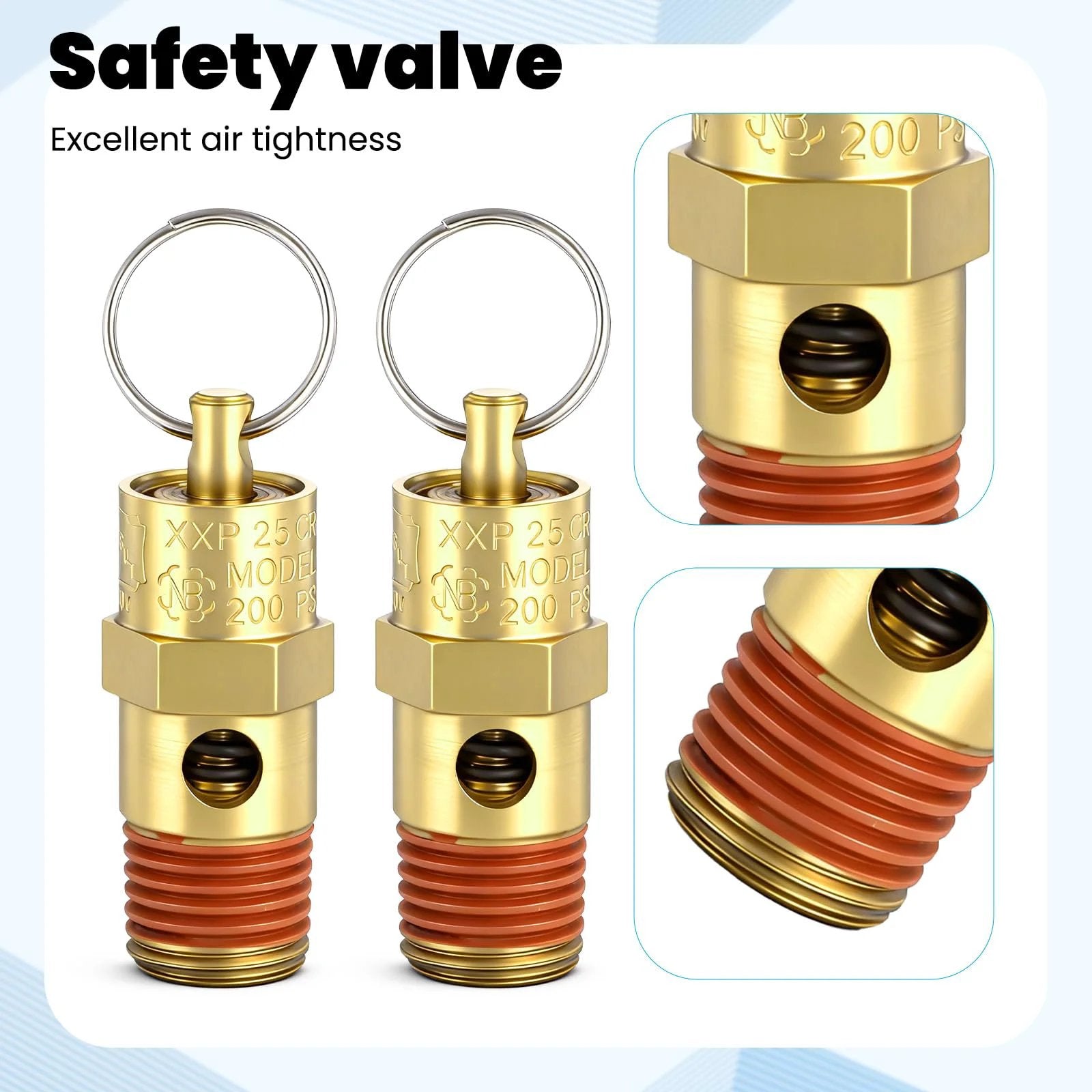 2 Pack One Quarter Inch NPT Air Compressor Check Valve With 200 PSI Pressure Relief Brass Safety Valves, product image