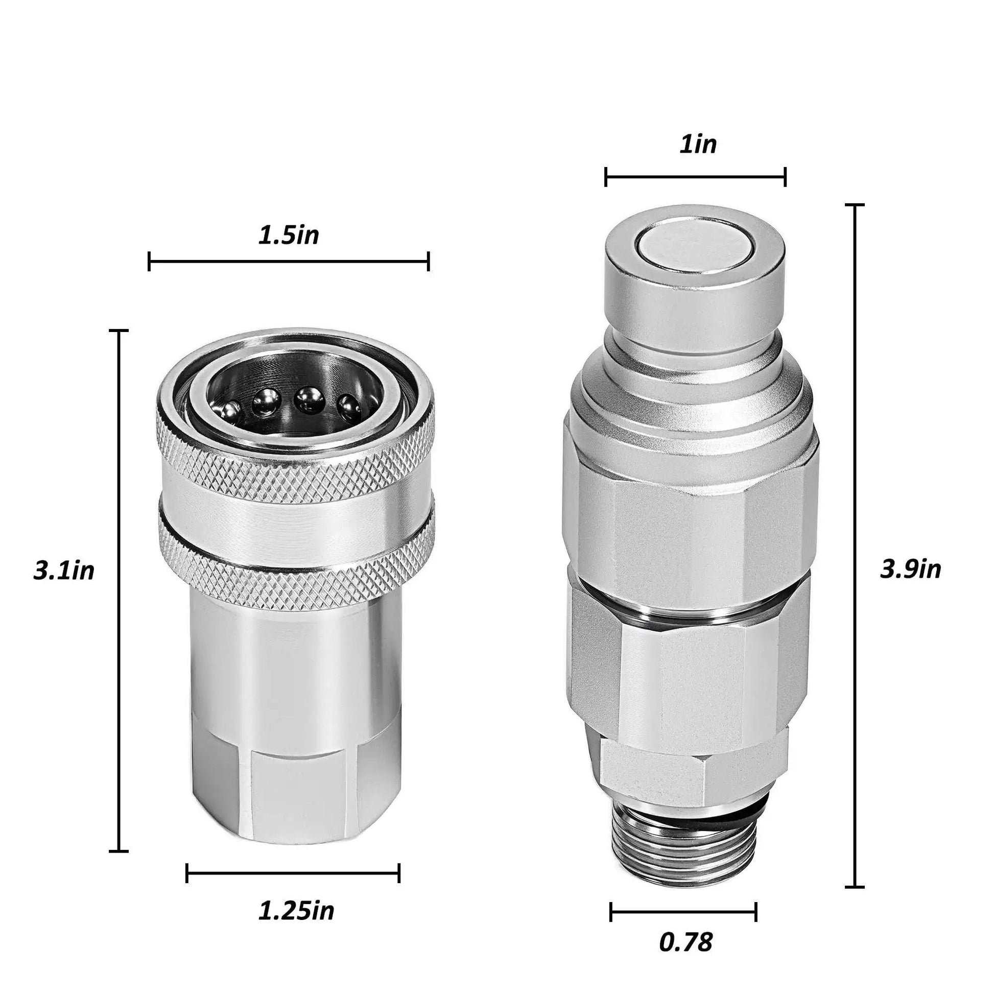Built Tough 1/2 Inch Flat Face Hydraulic Quick Connect Couplers ISO 16028 To AG ISO 5675 Pioneer Style Adapter Set, sizes labeled