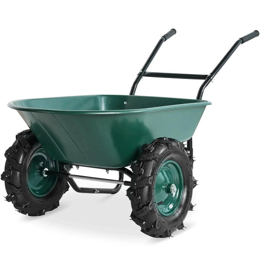 Heavy Duty Dual Wheel Wheelbarrow Garden Cart With 500 Pound Capacity Extra Large Wheels And Built In Stand For Yard Work Landscaping