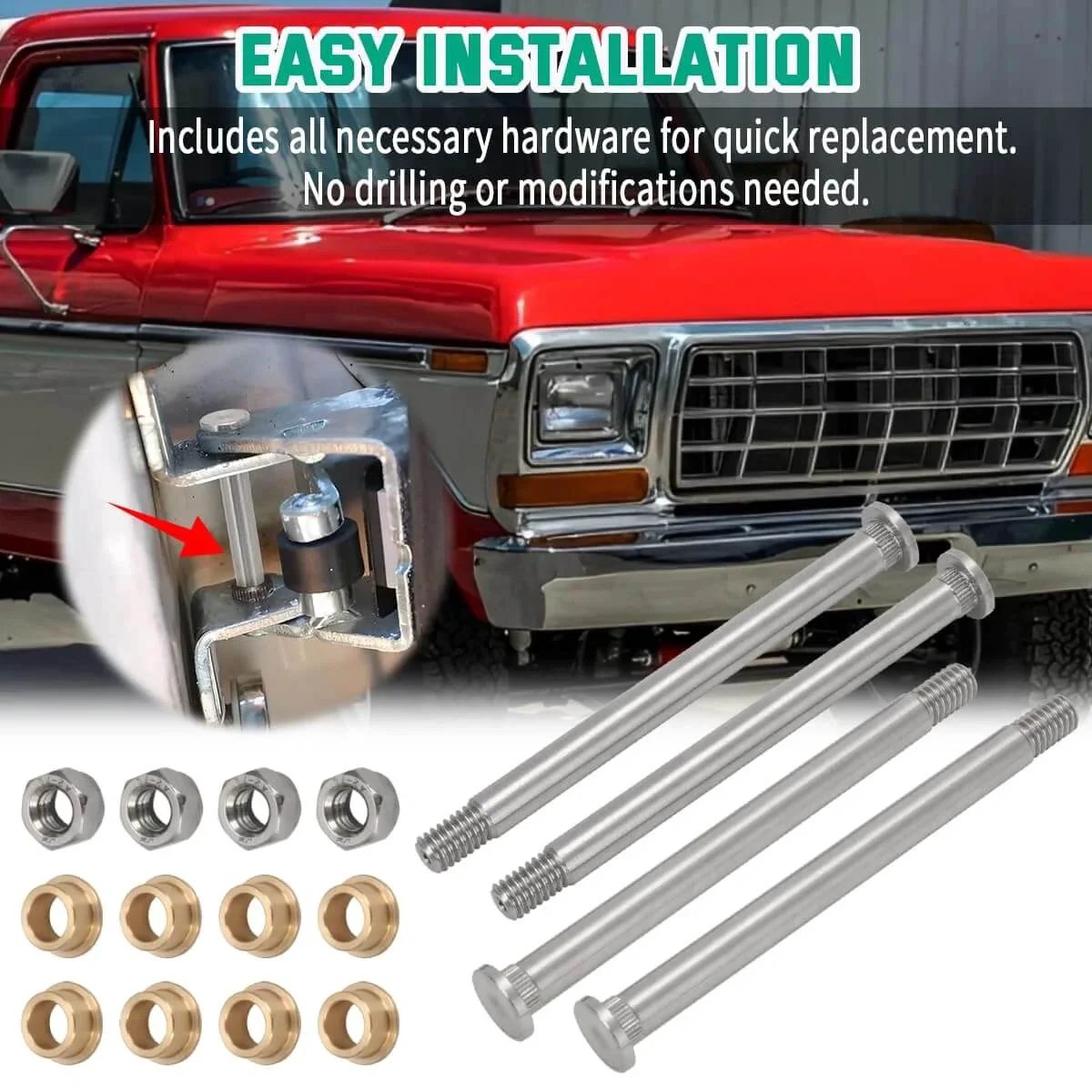 Door Hinge Pin And Bushing Repair Kit For Ford F150 F250 F350 1973 1979 And Bronco 1978 1979 Stainless Steel RPM System.