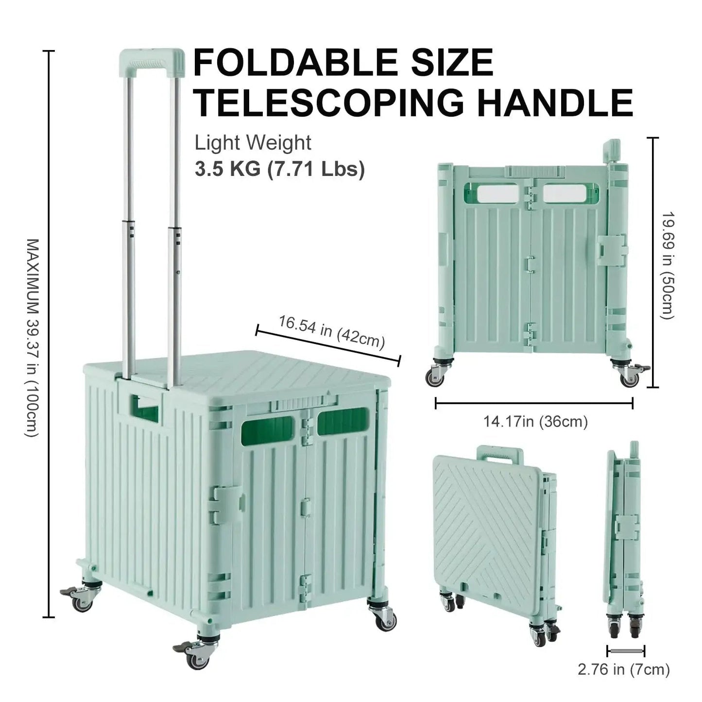 Foldable Utility Cart With Lid And Four 360 Degree Wheels Portable Handcart for grocery hauls, office supplies, travel and school gear.