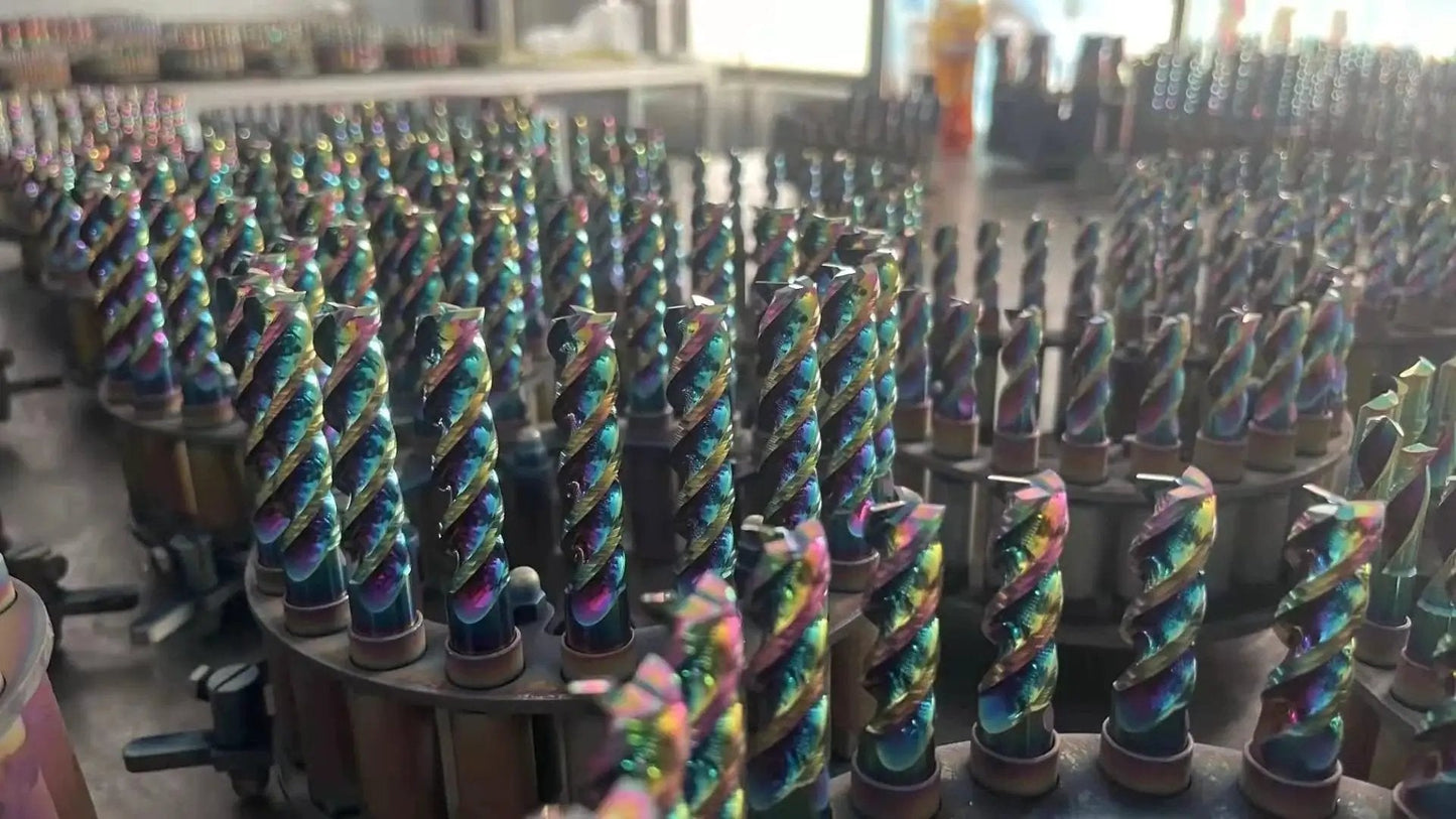 Close-up view of Diamond-Like Coated Square End Mill Set for Aluminum Copper Magnesium Alloys High Silicon Aluminum.