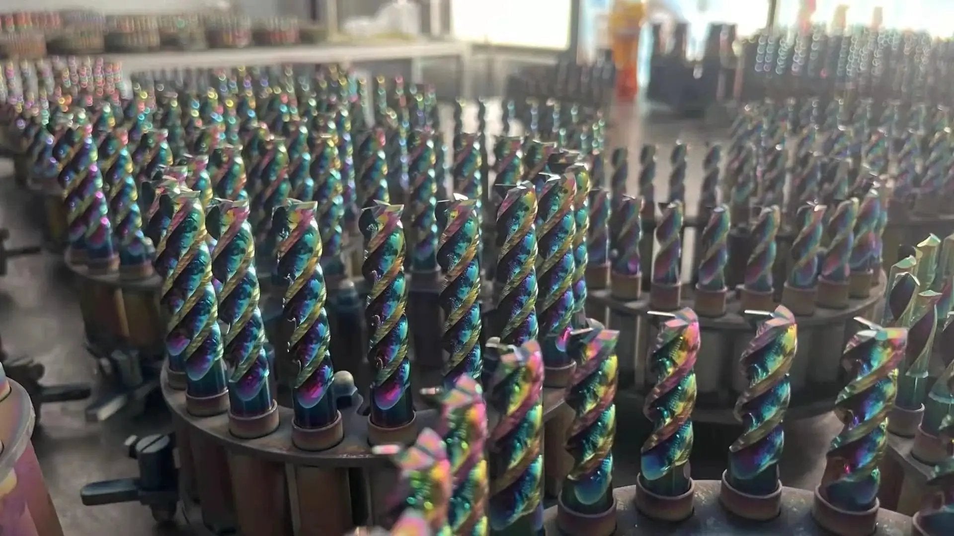 Close-up view of Diamond-Like Coated Square End Mill Set for Aluminum Copper Magnesium Alloys High Silicon Aluminum.