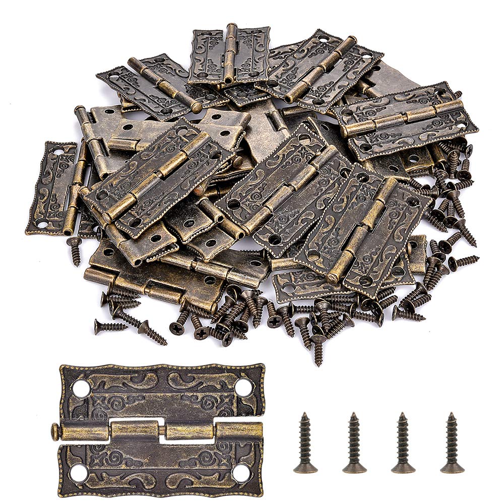 40 Piece Bronze Engraved Hinge Kit For Antique Boxes And Jewelry Boxes Vintage Style Zinc Alloy Decorative Hinges For Wooden Gift Boxes Tool Boxes Wine Boxes And Retro Home Decor
