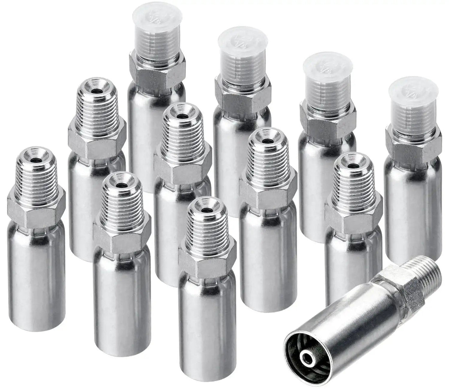 Heavy Duty 12 Pack Hydraulic Hose Fittings For One Quarter Inch Inner Diameter Hoses And One Quarter Inch NPTF Male Ends With Protective Covers