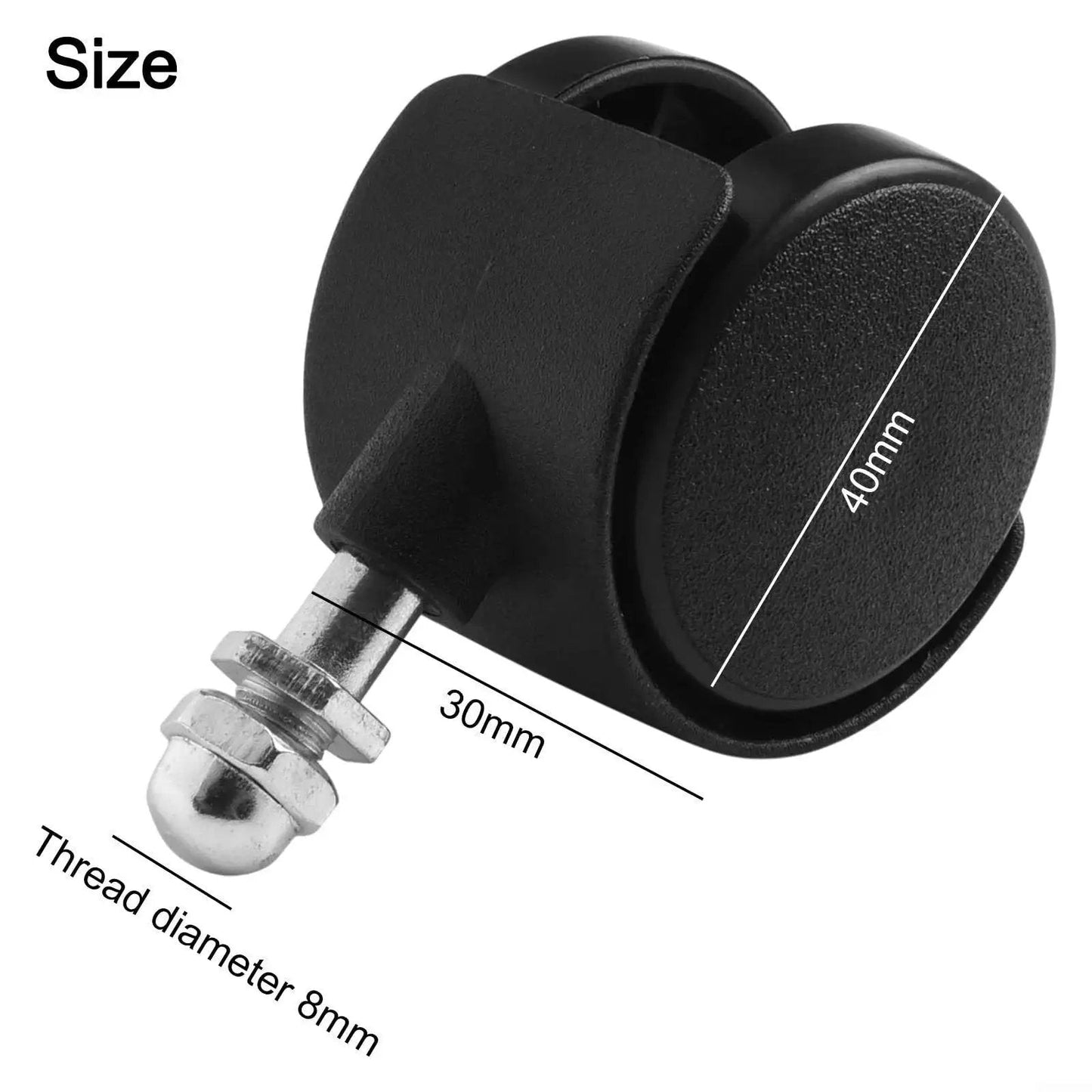 4Pcs Replacement Casters for Electric Oil Heaters Omni Directional Wheels, Black Plastic, Size 40x30mm, 8mm Thread
