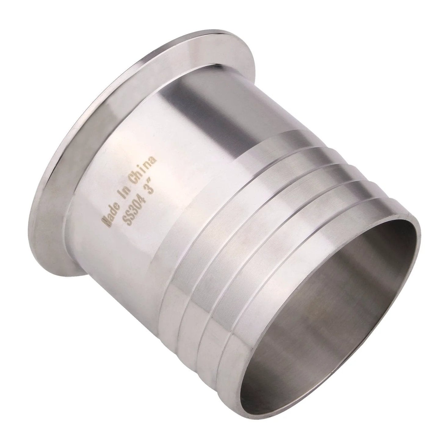 Three Inch Tri Clamp To Three Inch Hose Barbed Adapter SUS304 Stainless Sanitary Hose Pipe Fitting For Rubber Hoses And TPU Or Plastic Hoses With Barbed Ends For Tight Seal DERNORD, side view