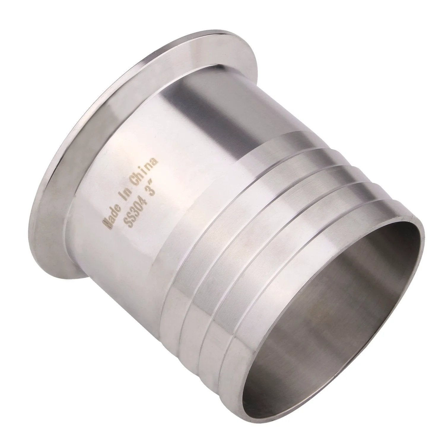 Three Inch Tri Clamp To Three Inch Hose Barbed Adapter SUS304 Stainless Sanitary Hose Pipe Fitting For Rubber Hoses And TPU Or Plastic Hoses With Barbed Ends For Tight Seal DERNORD, side view