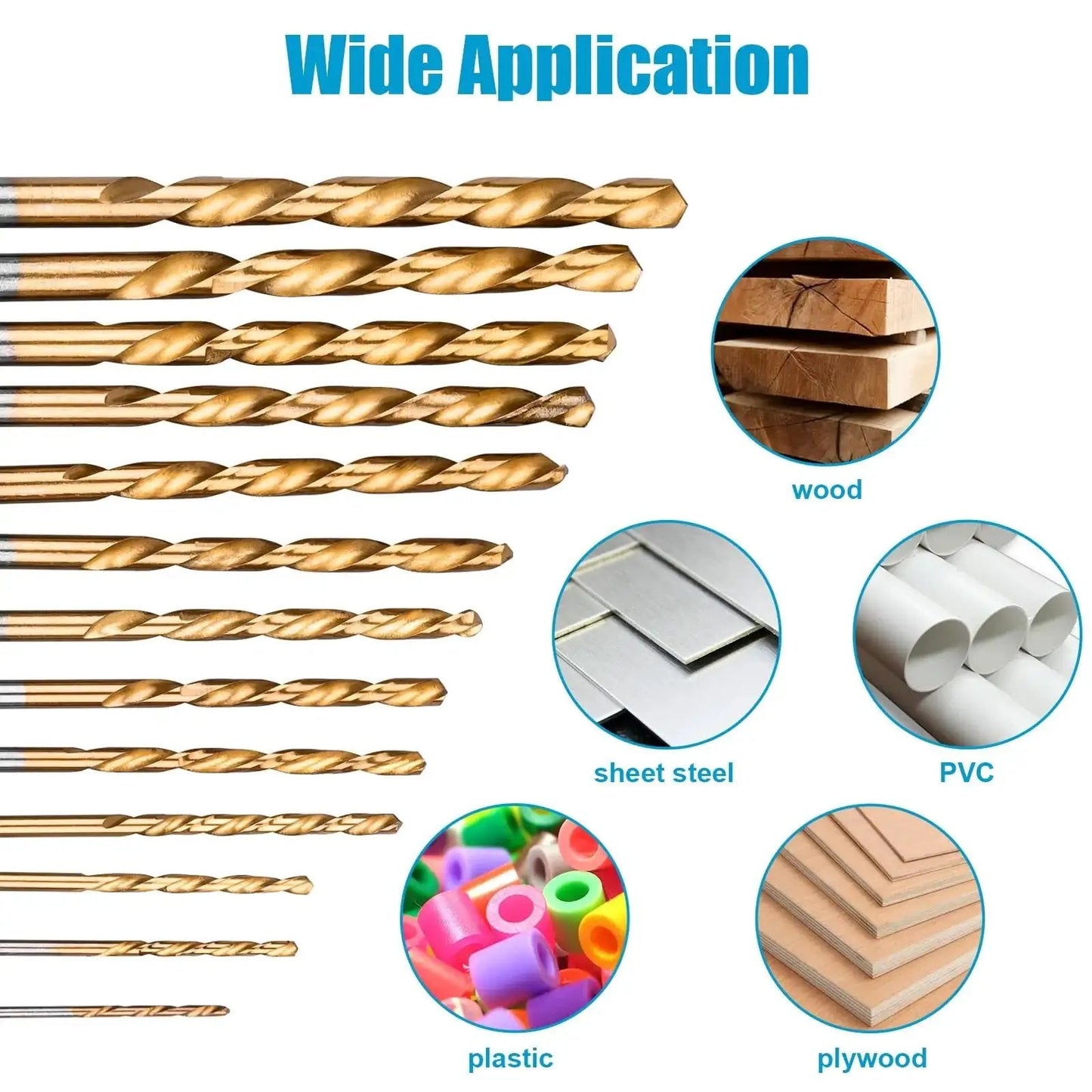 19 Piece Hex Shank Drill Bit Set With Holder For Metal Wood Plastic Pro Grade Titanium Coated HSS Twist Bits 4241 High Speed Steel
