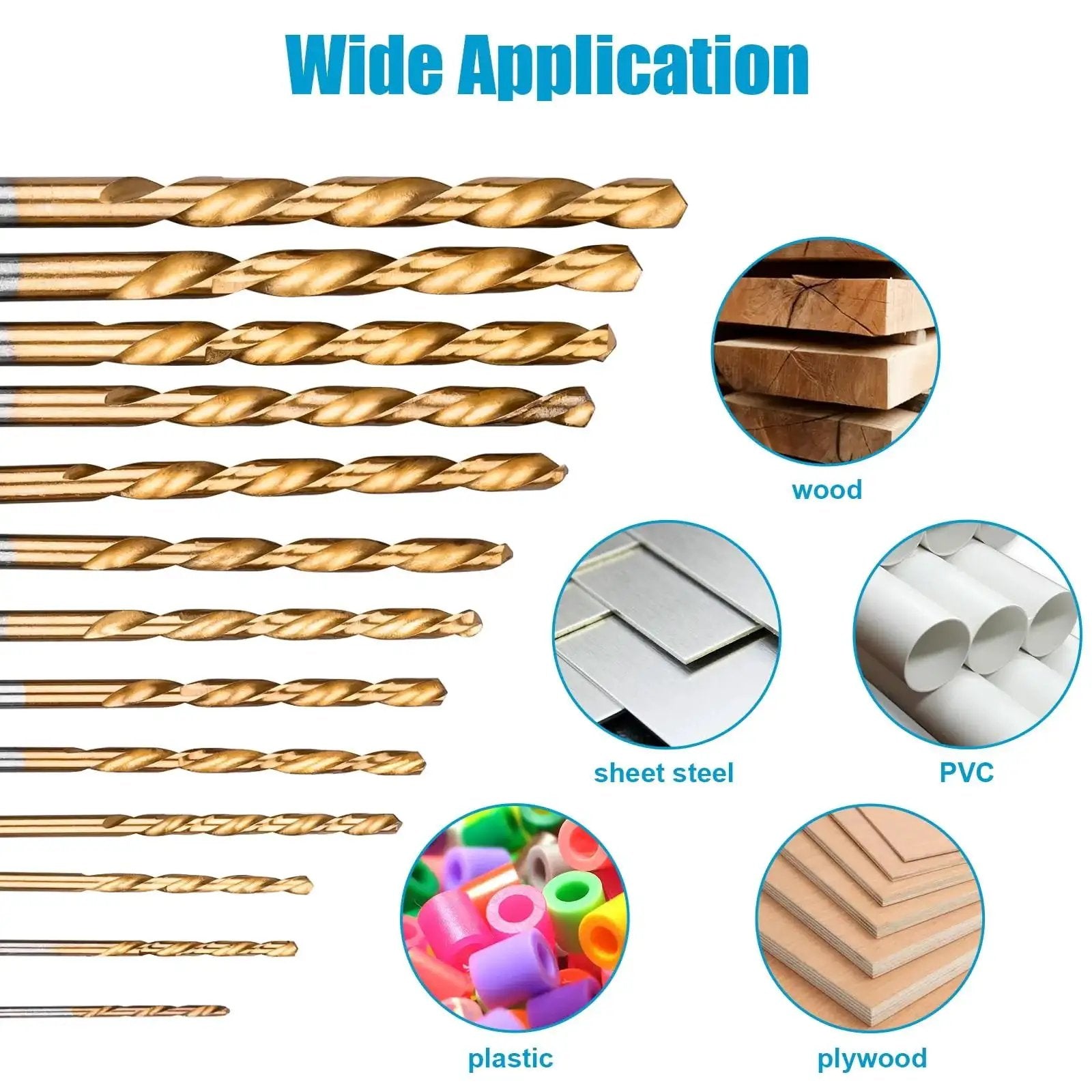 19 Piece Hex Shank Drill Bit Set With Holder For Metal Wood Plastic Pro Grade Titanium Coated HSS Twist Bits 4241 High Speed Steel