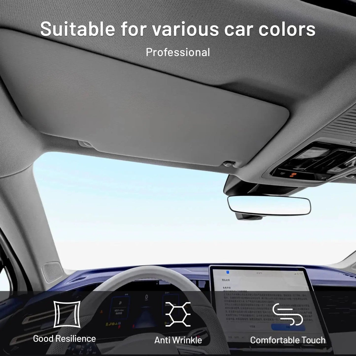 Gray Headliner Fabric 97 Inch By 60 Inch With Foam Backing Tube Packaged installed in car interior.