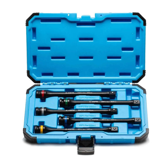 Torque Limiting Extension Bar Set (5 Piece), 65-140 ft. lbs., 1/2 in. Drive in blue case, chrome-molybdenum bars, color-coded